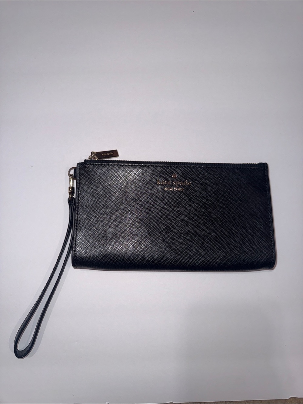 kate spade Black Leather Wristlet with Gold Logo